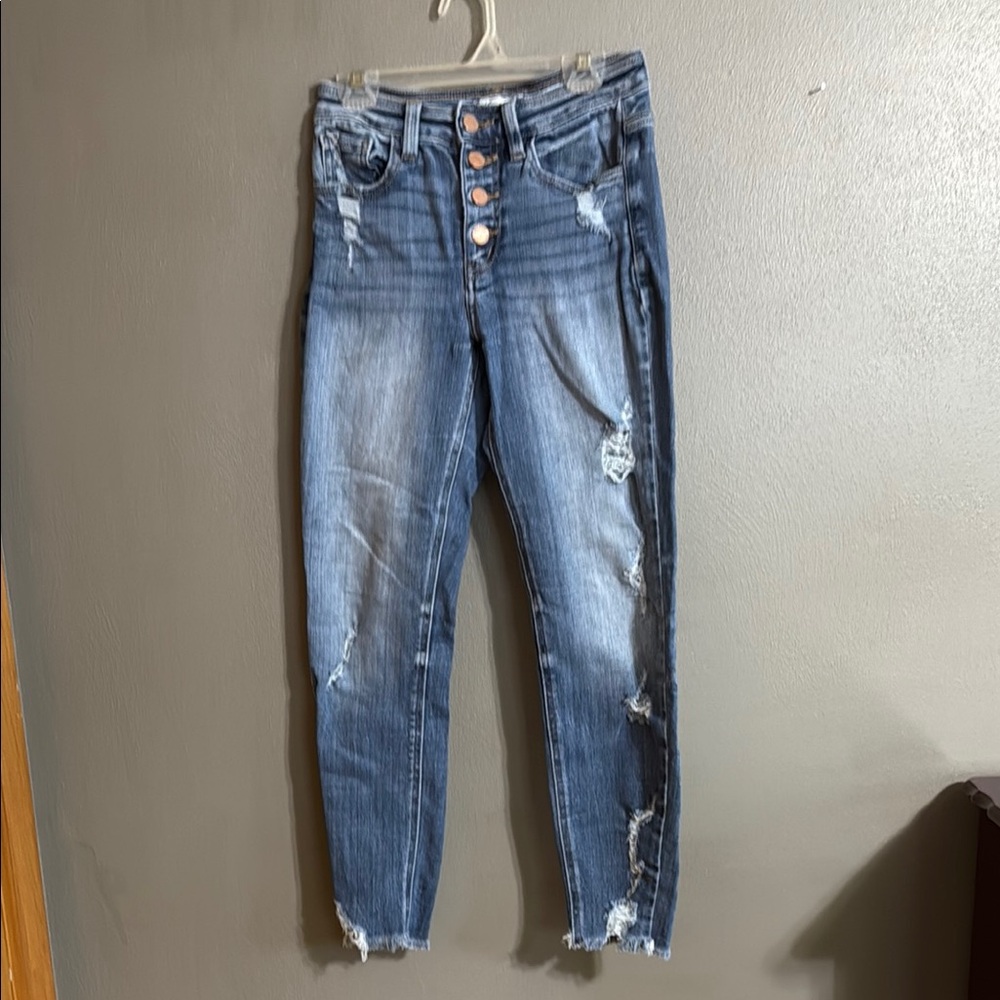 KanCan Blue Skinny Jeans with Distressed Details